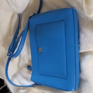 RLL RALPH LAUREN Blue Crossbody Bag Zip Closure Cow Leather Lined 9" X 7"